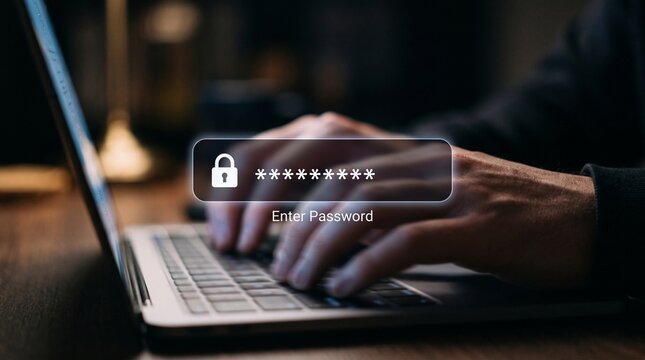 Hands Typing Password on Laptop Keyboard