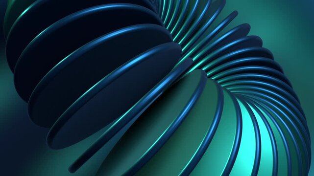 Metallic teal ring tunnel loop, smooth rotating dark discs background, modern 3d motion graphic element, futuristic corporate visual display animation