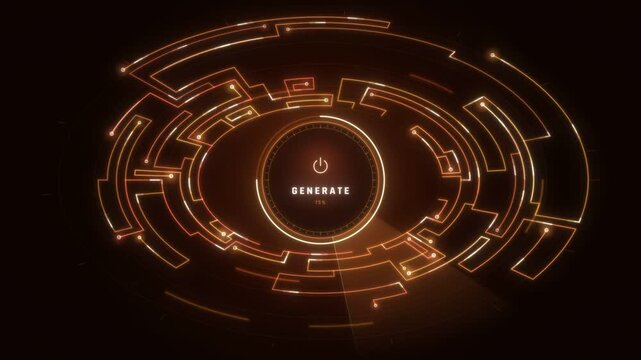 Orange circular interface rings rotating around a glowing generate power button