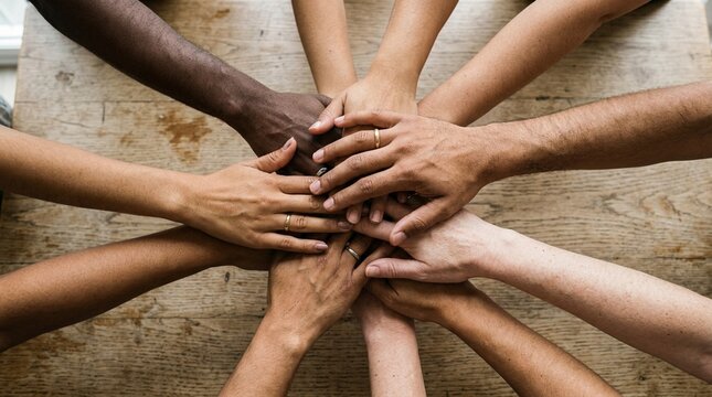People joining hands in unity circle