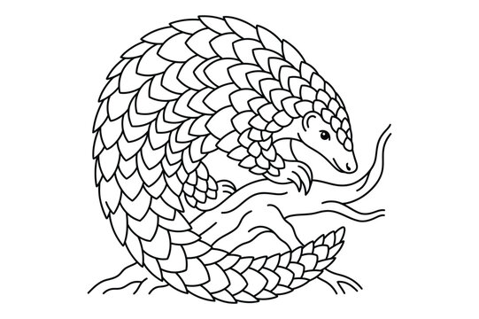 Scaly pangolin animal clutching a tree branch with pangolin wildlife creature