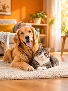 Dog and cat, inseparable friends.