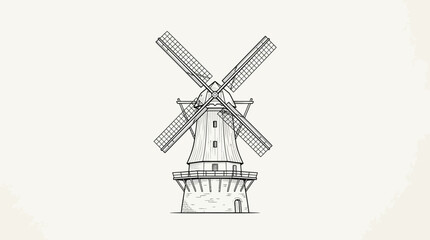 Fototapeta premium Traditional Dutch windmill architectural line art.