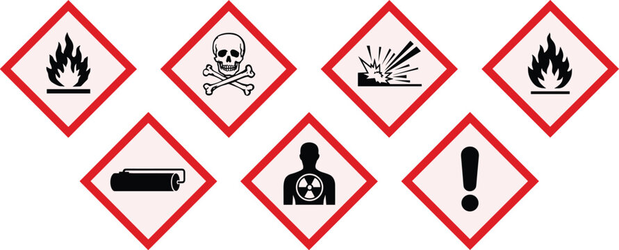 Collection of GHS Hazard Pictograms and Warning Symbols