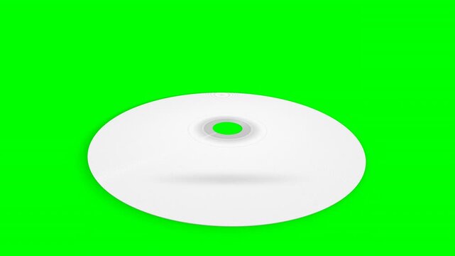 Blank white compact disc isolated on green screen background, top view, perfect for music videos, multimedia promos and retro tech ads