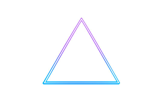 A vibrant neon triangle glows with a gradient of pink and blue against a white background.