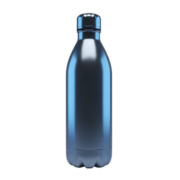 Dark blue reusable plastic water bottle with cap isolated on transparent background