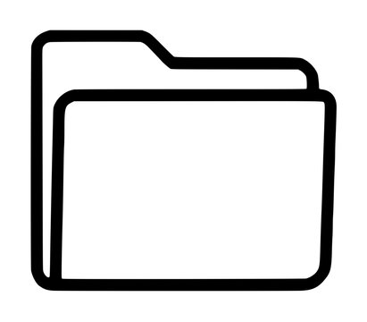 Manila folder vector icon illustration, hand drawn black outline depicting classic office file folder with tab on top for document organization and storage in minimal line art style