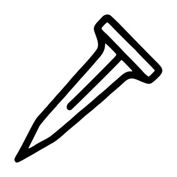 Black line vector icon illustration of a roofing nail with wide flat head and pointed sharp tip hand drawn outline style design