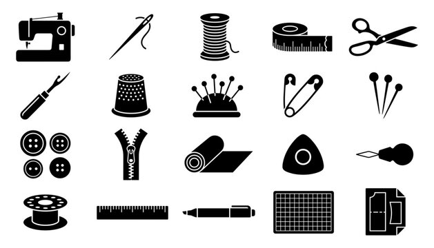 Sewing Tools Icon Set, Vector Illustration for Crafting, Tailoring