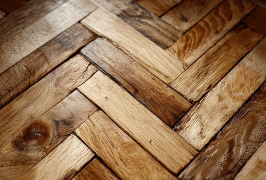 Close-up herringbone parquet floor