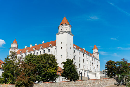 Bratislava Castle architecture. Historical landmark. Baroque classicist style architecture castle. Landmark architecture castle in Bratislava, Slovakia. Historical landmark heritage monument