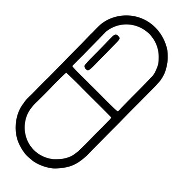 Minimalist black outline ammonia inhalant capsule icon, simple hand-drawn vector illustration for medical wellness pharmaceutical drug remedy healing recovery concept art