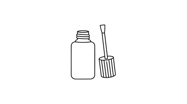 Hand-drawn vector icon of correction fluid bottle with brush applicator, simple black outline illustration for office supplies stationery design, white out liquid paper correction fluid