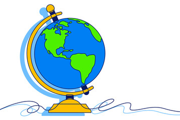Colored line art cartoon illustration of a world map globe for geography and education © SasubuArt