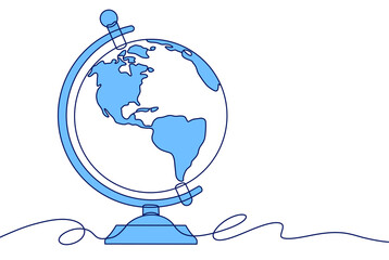 Line art illustration of a world map globe for geography and education. blue color design concept © SasubuArt