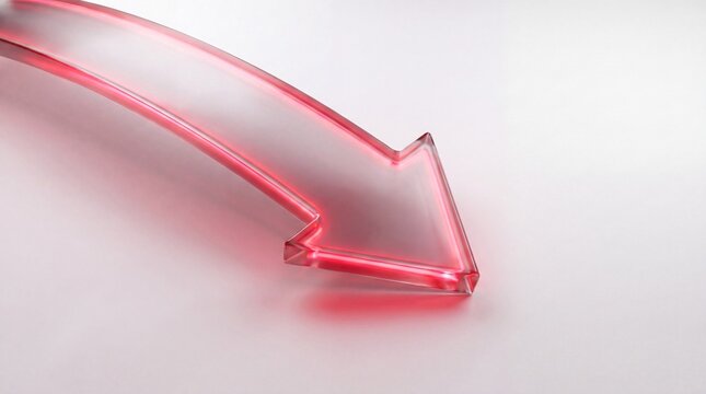 3D translucent red arrow pointing downwards on bright background