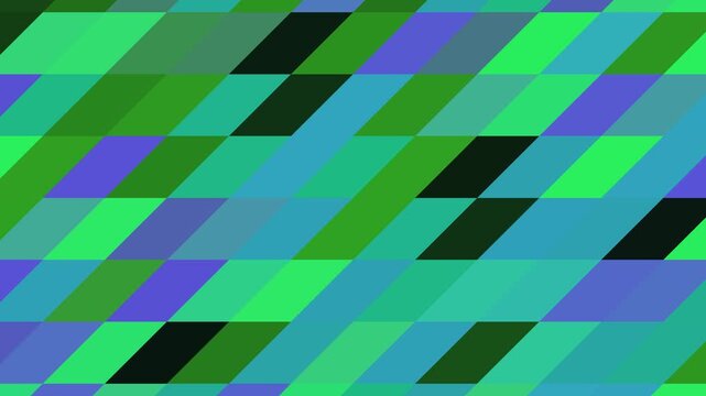 Abstract Geometric Pattern With Moving Diagonal Parallelogram Shapes in Green and Blue Tones