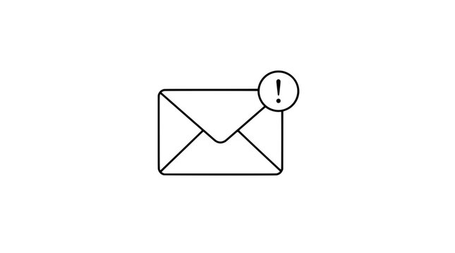 Envelope with notification alert dot icon, minimalist black line art vector illustration for email messaging system and unread mail notification symbol design element - detailed commercial stock