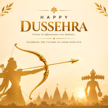 Dussehra Greeting Card With Golden Rama Bow Silhouette