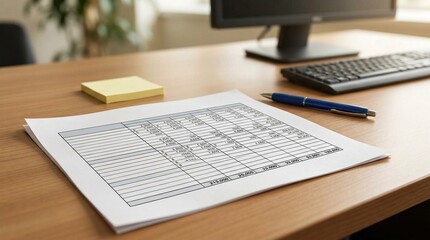 Obraz premium Bad debt reserve worksheet on office desk – Bad Debt Management Concept, flat lay concept for corporate accounting and finance