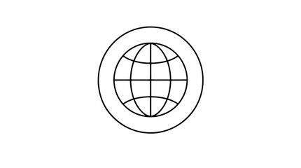 Fototapeta premium Globe Symbol Inside Round Button Badge - Minimalist Line Vector Icon for Web App Interface Design UI Element on White Background - professional high resolution detailed commercial stock imagery with