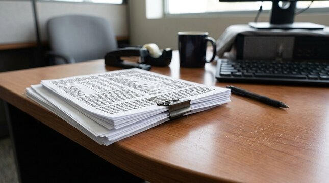 Payment exception queue printout on office desk &ndash; Business Finance Concept, flat lay concept for corporate accounting and finance