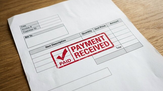 Payment received stamp on a customer invoice &ndash; Invoice Management Concept, corporate finance and accounting concept, no people