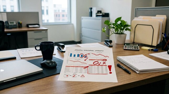 Payment run failure report on office desk &ndash; Accounts Payable Concept, office desk still life for business and finance