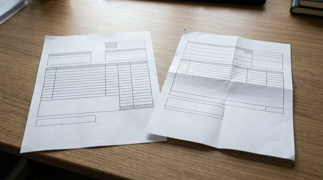 Vendor invoice beside a folded PO amendment form &ndash; Accounts Payable Concept, workplace still life for financial services and accounting