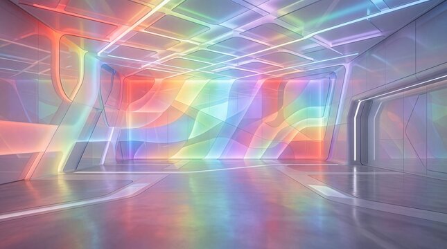 Futuristic Interior Room with Colorful Iridescent Lighting
