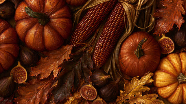 Thanksgiving Harvest Arrangement with Pumpkins Corn and Autumn Leaves