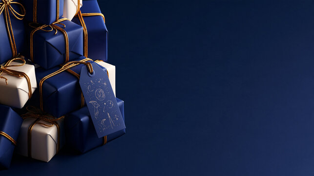 Luxury Gift Boxes with Tag on Blue Background