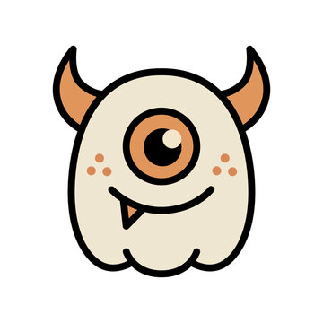 Cute One Eyed Monster Vector Illustration with Horns for Halloween