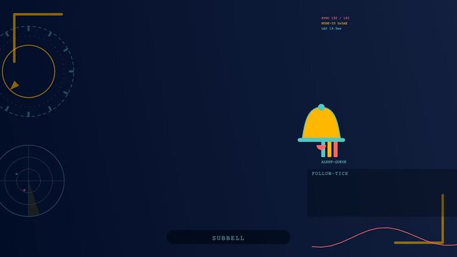 A digital livestream telemetry interface displays glowing icons and scanning radar lines across a dark void capturing motion in this minimalist motion graphic software design
