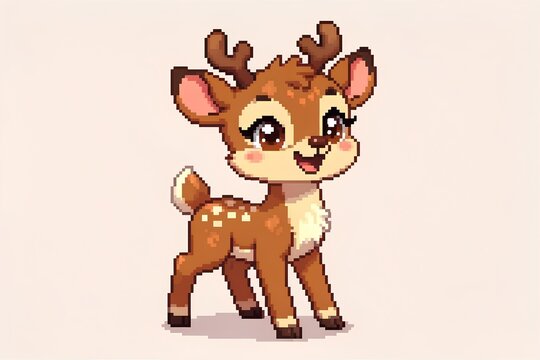 Cute pixel art deer character design featuring a small fawn with antlers and spots for gaming and digital art