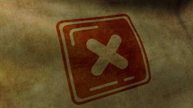 Close-up of the Cancel button icon on the worn fabric of a waving flag