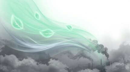 Fototapeta premium Ecological Concept of Fresh Green Air Breeze Purifying Industrial Factory Smoke and Air Pollution
