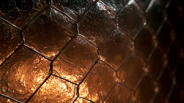 Close Up of Wire Reinforced Glass with Warm Backlight