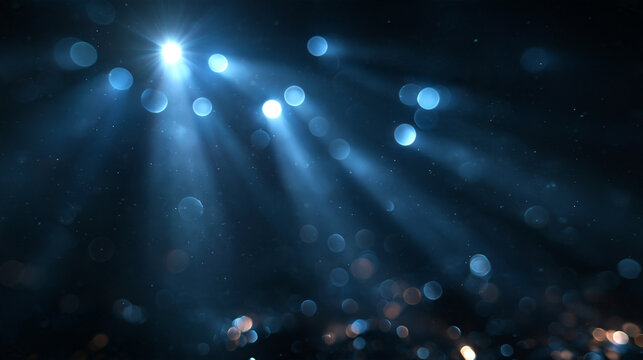 Abstract Blue Spotlight Rays with Bokeh and Dust Particles