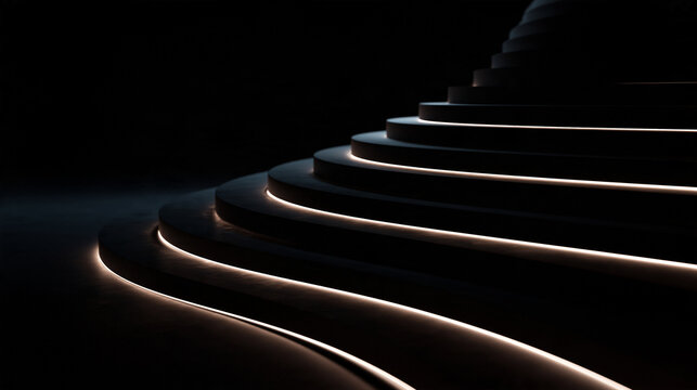 Modern Tiered Curved Podium with Glowing Edge Lighting