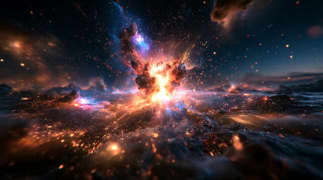Cosmic Explosion and Nebula Burst in Deep Space