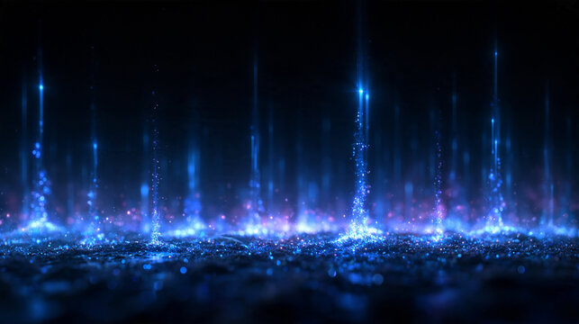 Futuristic Digital Data Stream Background with Glowing Blue Particles