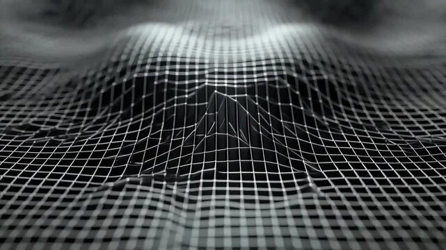 Abstract undulating wireframe terrain in monochrome