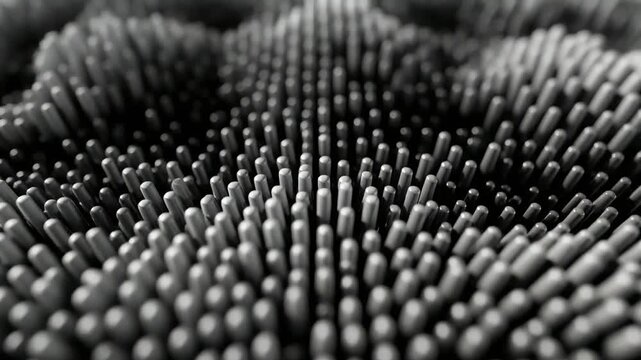 Abstract undulating pattern of small cylinders in grayscale