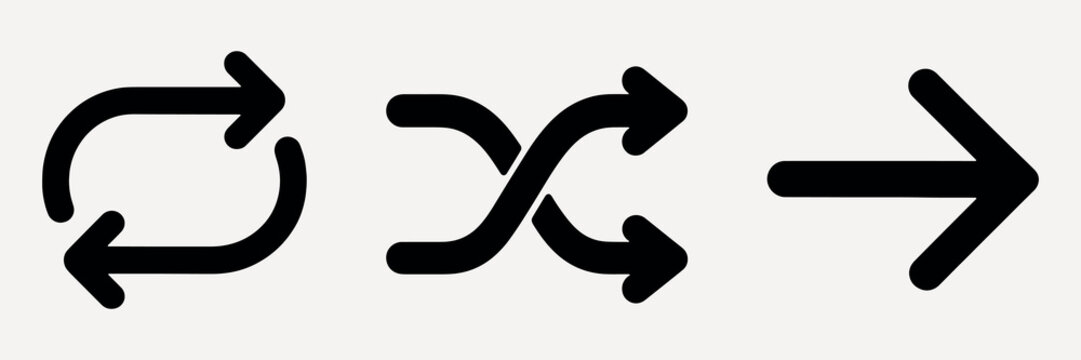 Loop, shuffle, forward arrow icons vector set