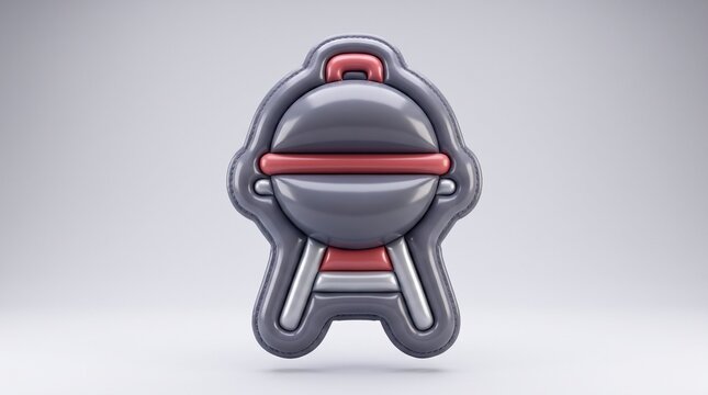 Gray barbecue grill inflatable icon with red accents 3d rendering