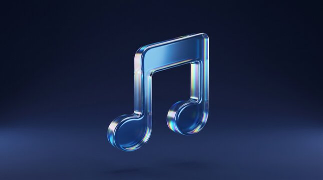 Chrome blue musical note icon with iridescent reflections