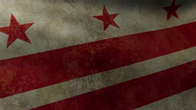 Close-up of an animated flag of the District of Columbia with worn fabric