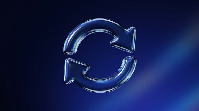 Circular refresh symbol in a three dimensional iridescent render